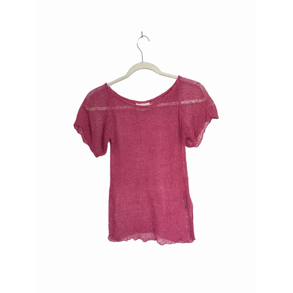 Ambra Maddalena Womens Sz L Pink Frankie Open Knit Sheer Stretchy Top Vintage